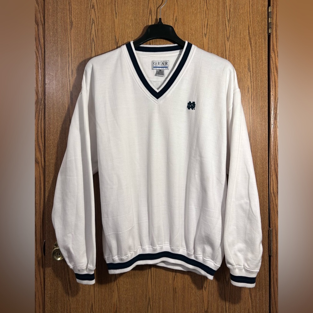 Vtg 90s Notre Dame Embroidered V-Neck Varsity Sweater by Gear For Sports